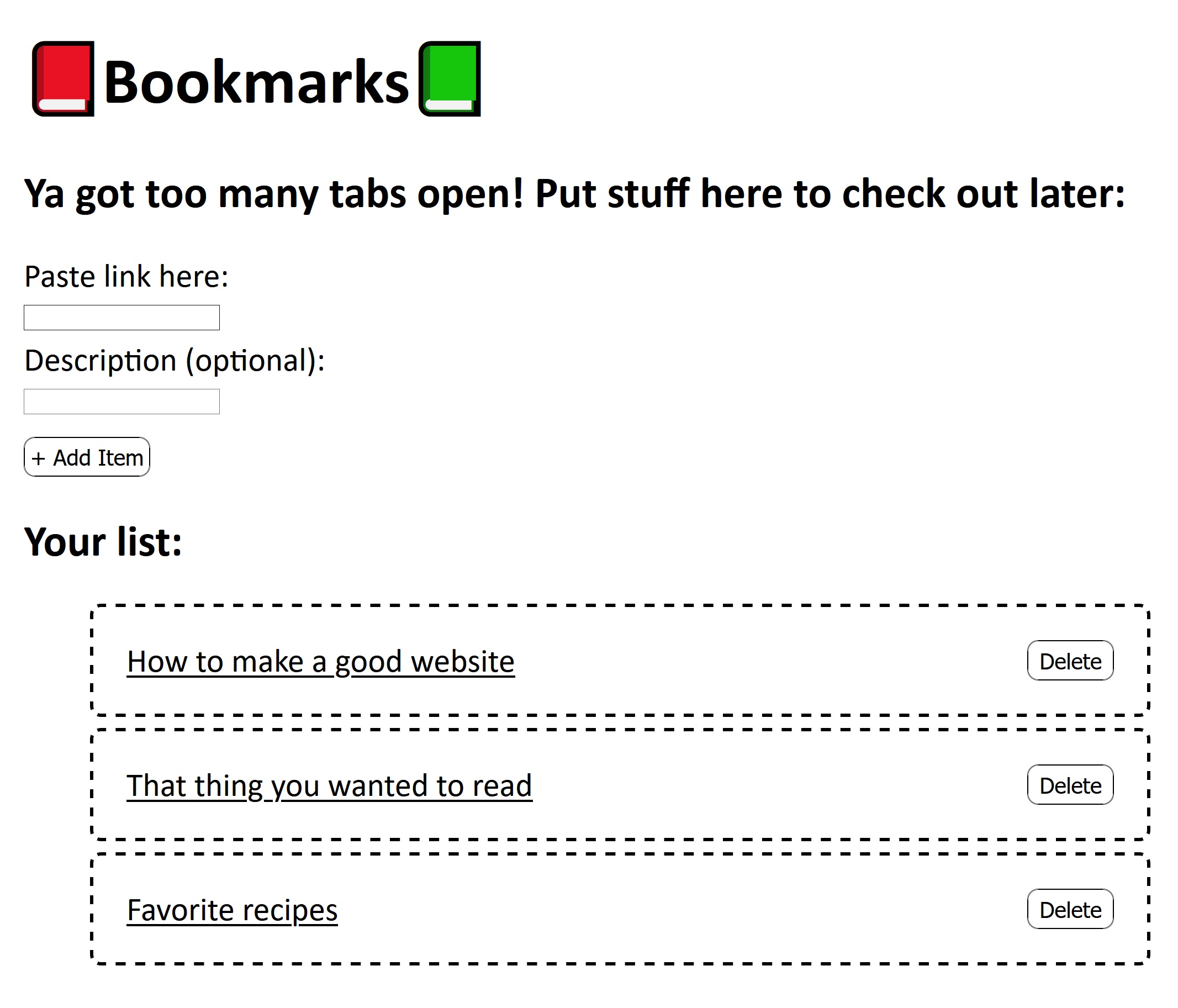 Screenshot from Bookmarks app front page
