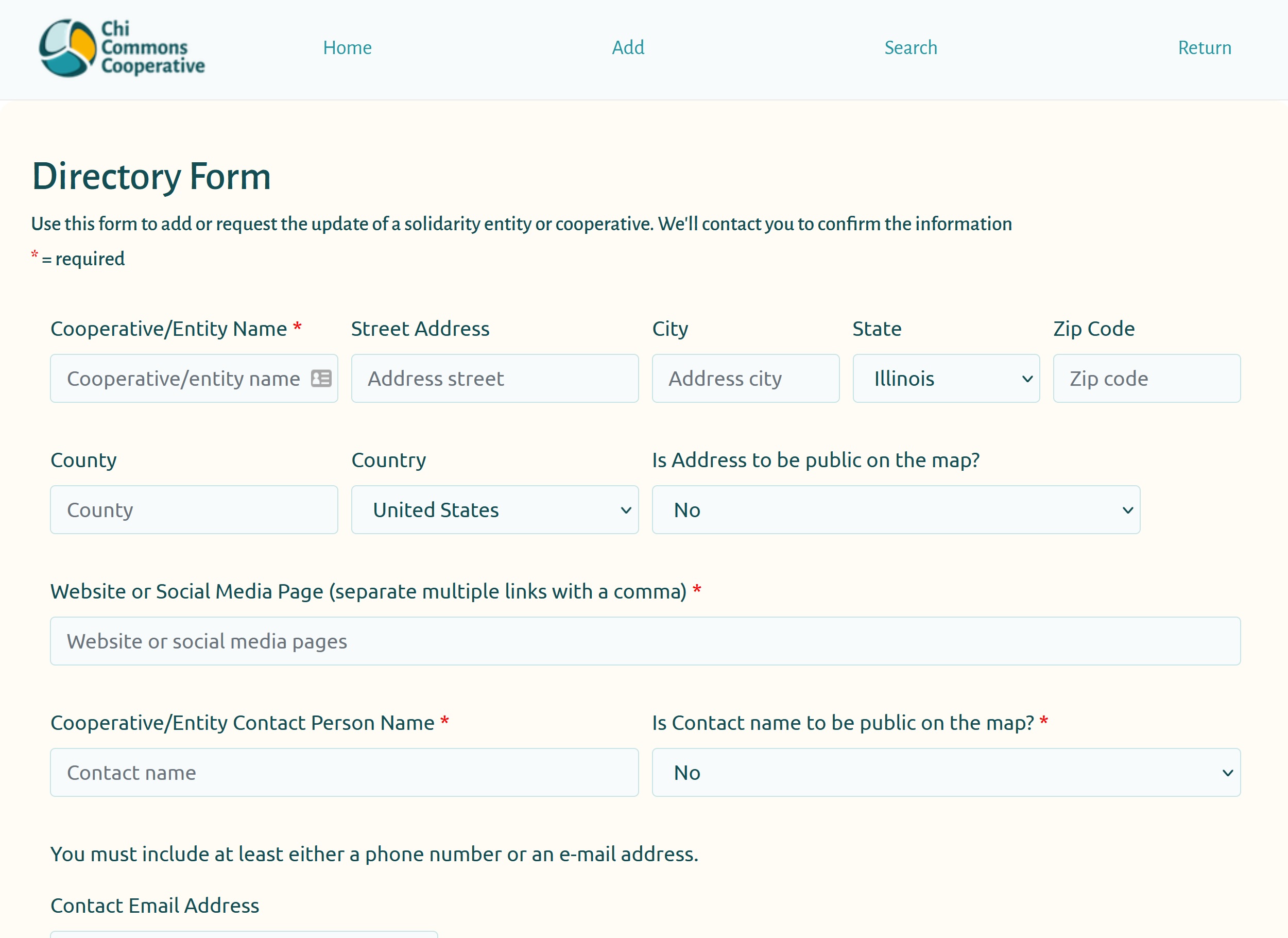 Screenshot from Chi Commons Map Form app front page