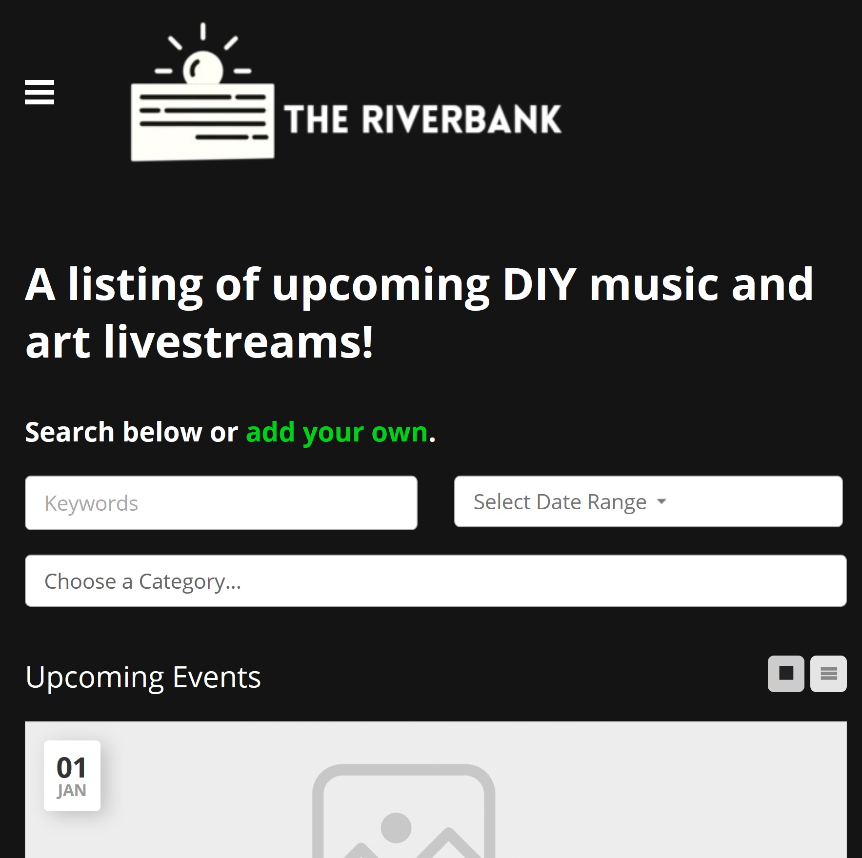 Screenshot from The Riverbank app front page